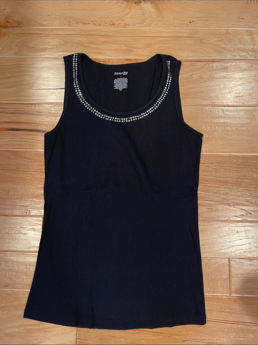 St. John's Bay Black Tank Top with Beaded Neckline